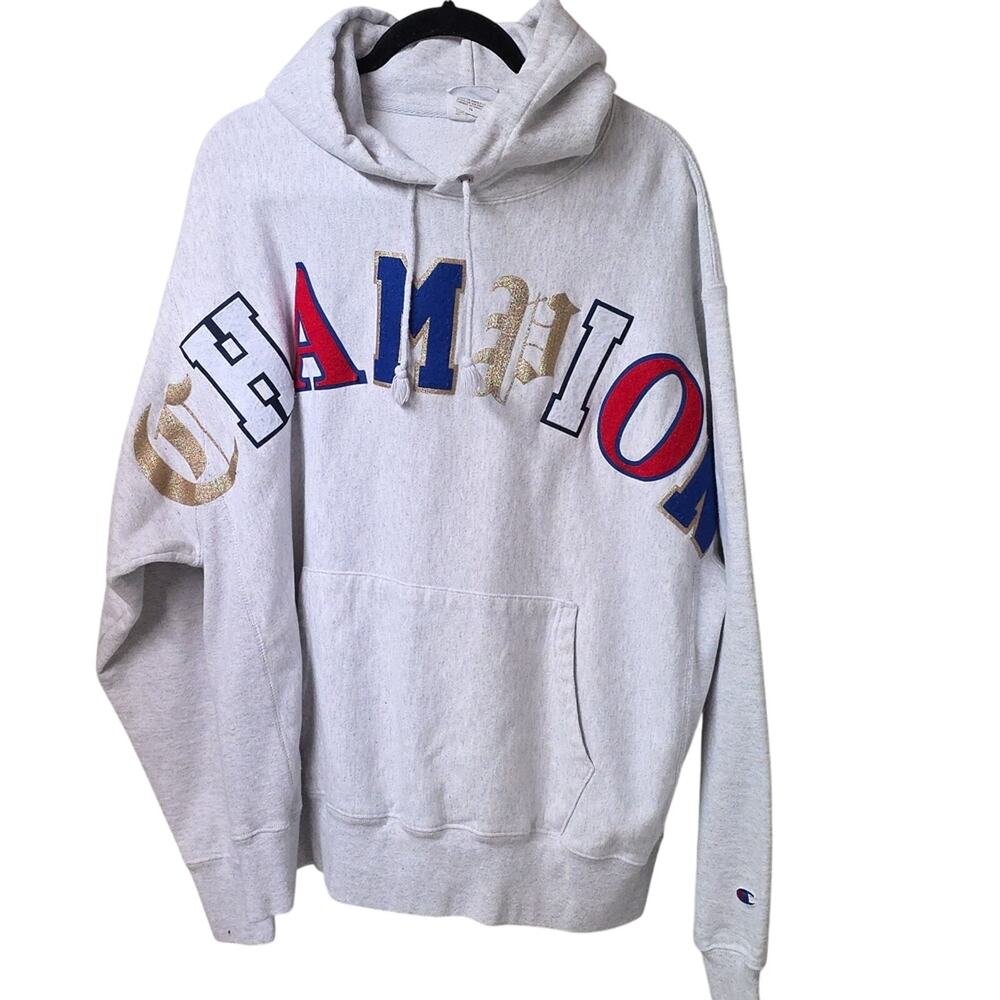 Champion Reverse Weave Pullover Logo Script Hoodie Sweatshirt Mens XLarge